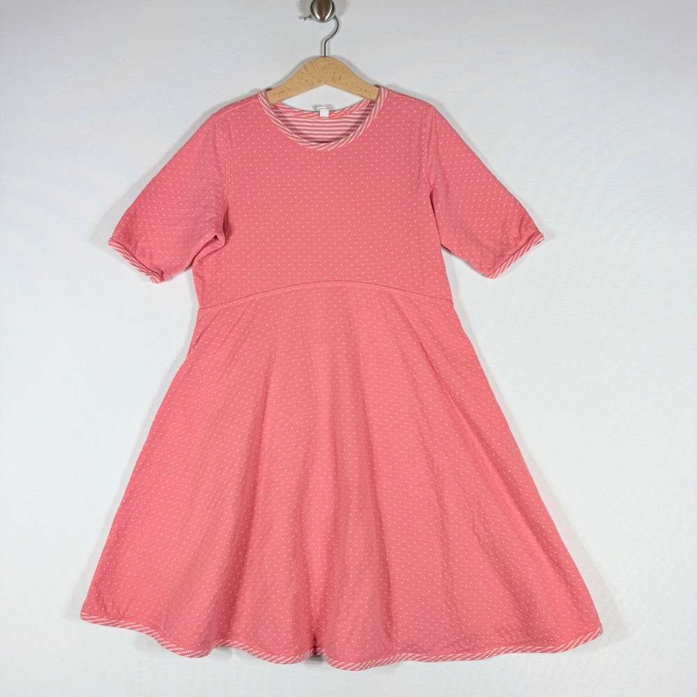 Hanna Andersson 140 10 Dress Pink Polka‎ Dot Skater Twirly Soft Playful Girly